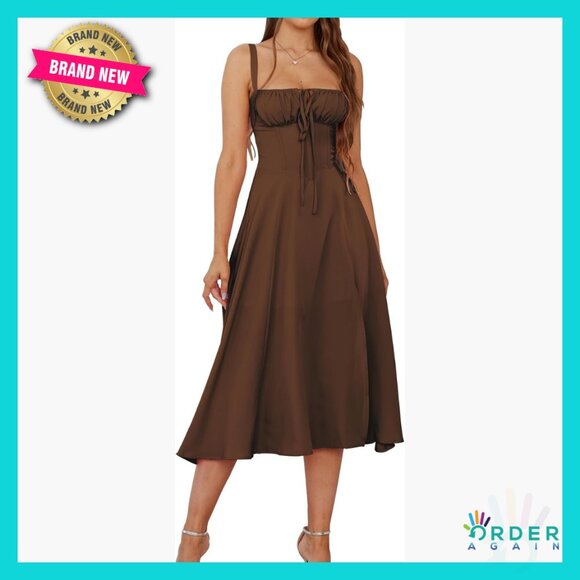 Floral Midi Corset Dress Elegant A-Line Tea Party Wedding Guest Boho